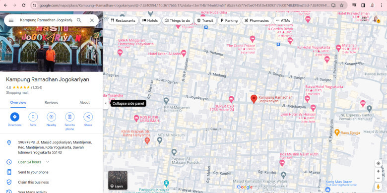 4.	Pada google maps, klik dan ketik pada bagian pencarian dan tulis sesuai alamat yang akan dicantumkan