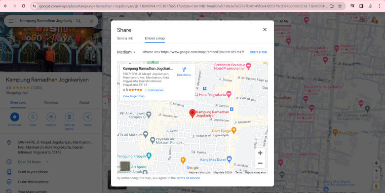 5.	Setelah itu klik share, pilih embed a map dan copy link