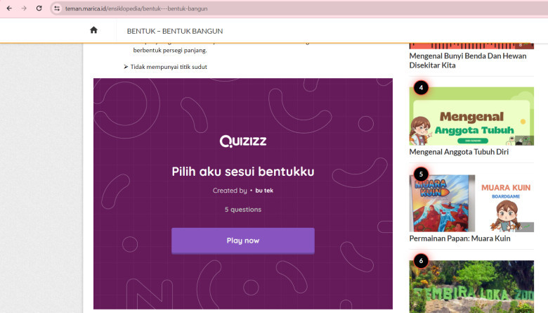 8.	Quiziz secara otomatis akan terlihat dan dapat langsung dicoba, Selesai.