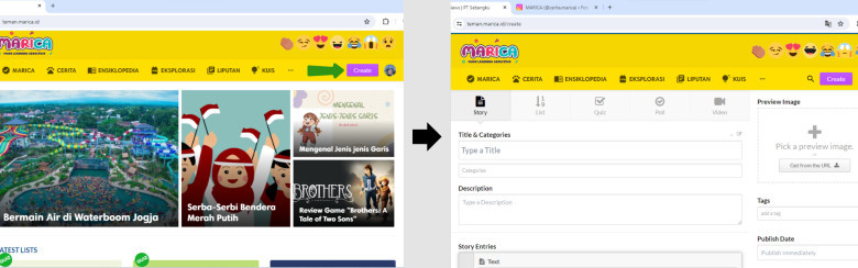 1. Klik “Create” pada halaman website marica