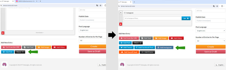 2. Klik “More” lalu klik lagi pada bagian “Add Instagram”