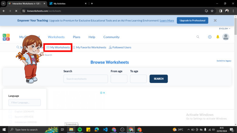 11. Tekan Button My Worksheets untuk melihat games pembelajaran yang telah dibuat