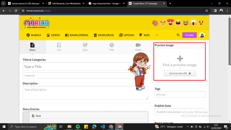 16. berilah gambar Preview pada konten