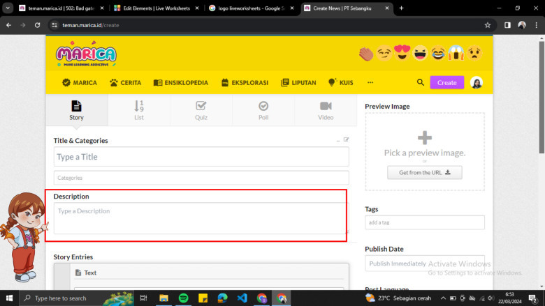 5. Berikanlah deskripsi singkat mengenai konten yang akan diunggah
