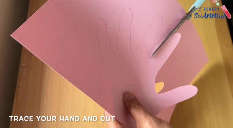 2. Lalu gunting kertas mengikuti pola tangan